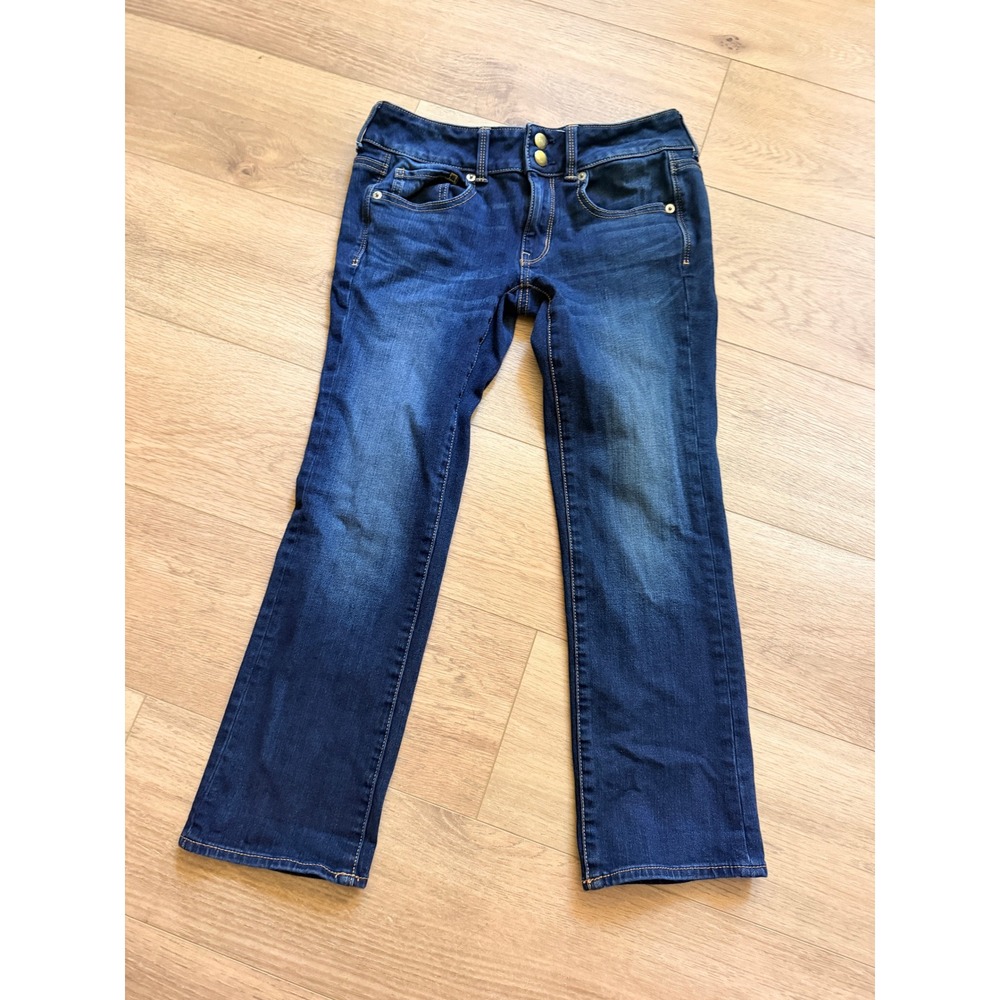 American Eagle Artist Crop Jeans 2 Regular Dark Wash Low Rise Super Stretch - Picture 3 of 8